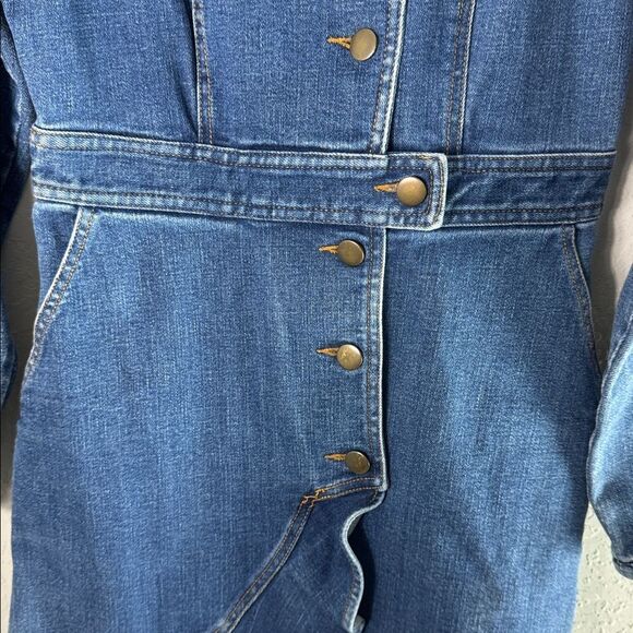 AMUR Sammy Denim Dress Size 6 Puff Sleeve Button Front Ruffle - Picture 5 of 14